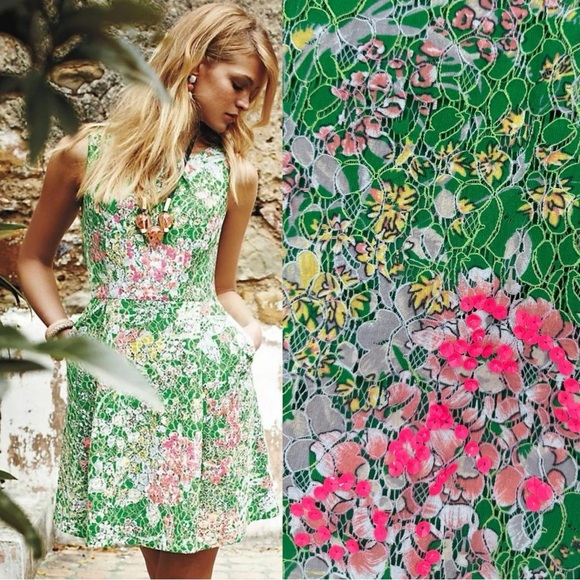 Anthropologie Maeve Laced Verbena Green Floral Fit & Flare Dress Size 10 - Picture 12 of 12